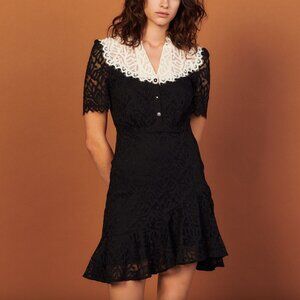 $430 SANDRO Black White Lace Embroidered Midi Polyamide Dress size FR 36/4